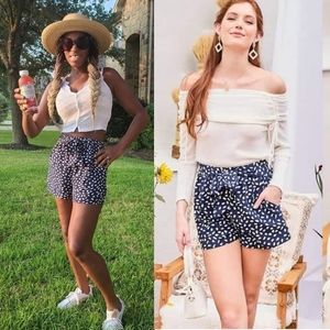 Blue and White Dalmatian Print Shorts with Pockets